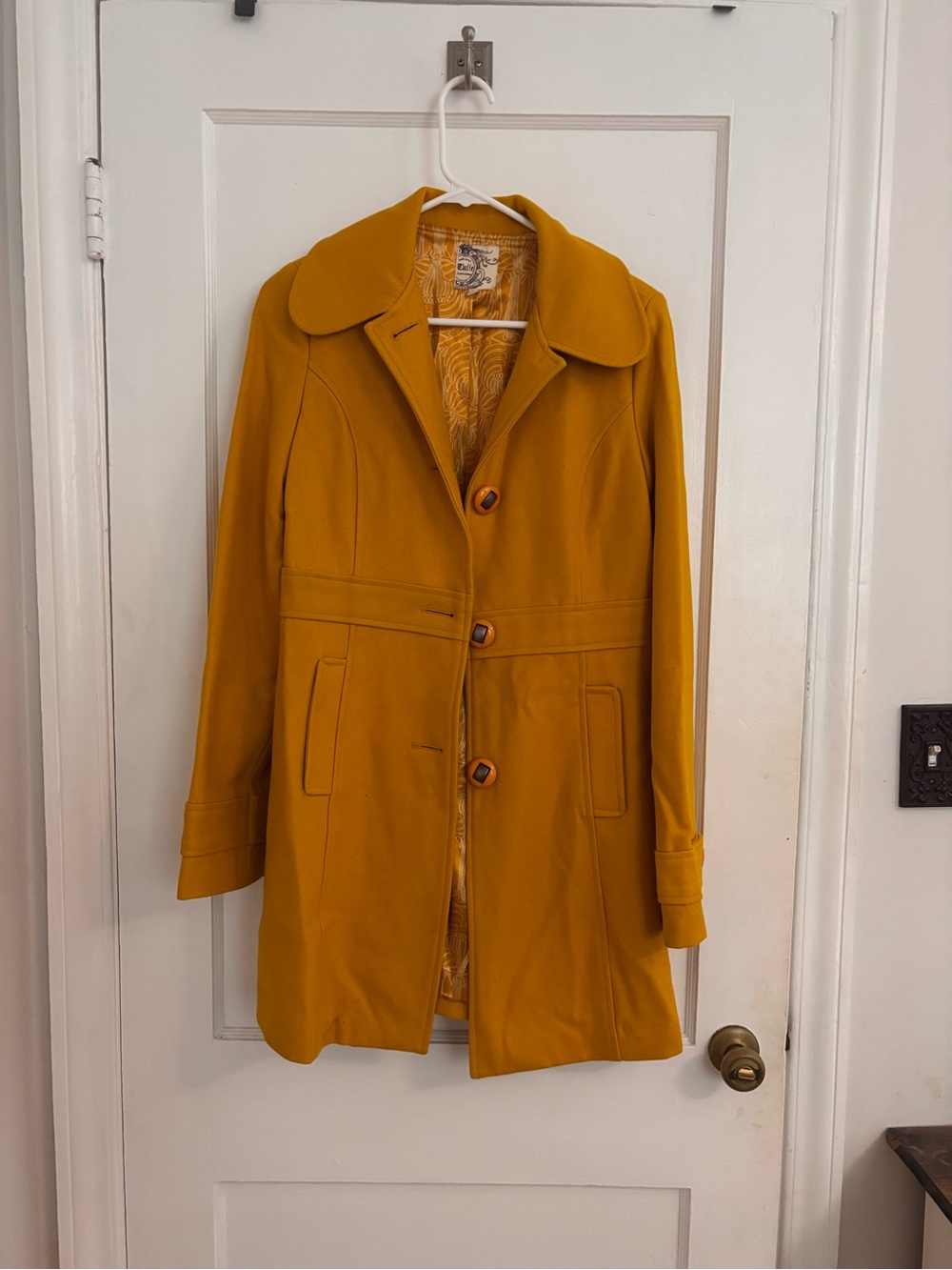 Tulle Mustard Gold Petal Collar Swing Coat M